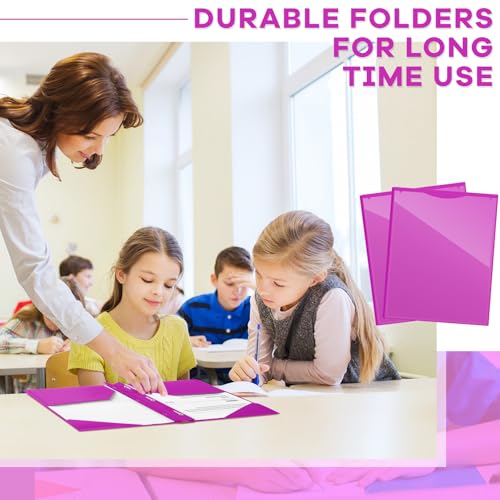 Henoyso 48 Pcs Plastic Folder with Clear Front Pocket and 3 Prongs Heavy Duty Plastic Folders with Card Slot Pocket Folders with Prongs for School Office Home(Neon Purple) - color: Neon Purple