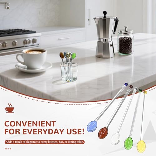 Glass Spoons for Coffee, 5 Pcs 5.5 Inch Heat Resistant Borosilicate Stirring Spoons, Reusable Coffee Spoons for Coffee Bar, Espresso, Tea & Dessert
