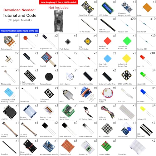 Freenove Ultimate Starter Kit for Raspberry Pi Pico 1 2 W (Not Included), 767-Page Detailed Tutorial, 220 Items, 119 Projects, Python C Java Code - color: without Raspberry Pi Pico