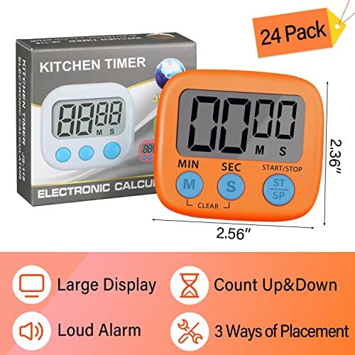 Weewooday 24 Pcs Digital Kitchen Timer Bulk for Cooking - color: Pink, Orange