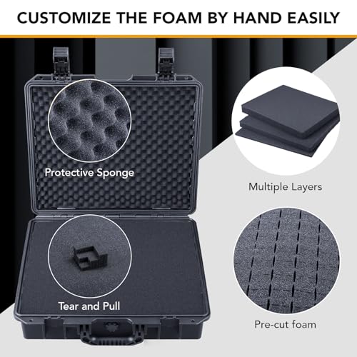 Lykus HC-4010 Waterproof Hard Case with Foam, Inner Size 15.35*12.4*3.98in - color: Black, size: HC-4010