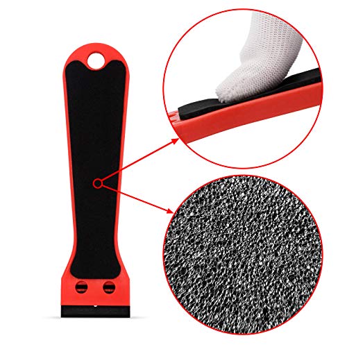 EHDIS 2pcs Plastic Razor Scraper 6-inch Long Handle Adhesive Remover Tool with 100 Double-Edge Blades for Window Tint Vinyl Scraper Decal Sticker Glue Remover (Red) - color: Red