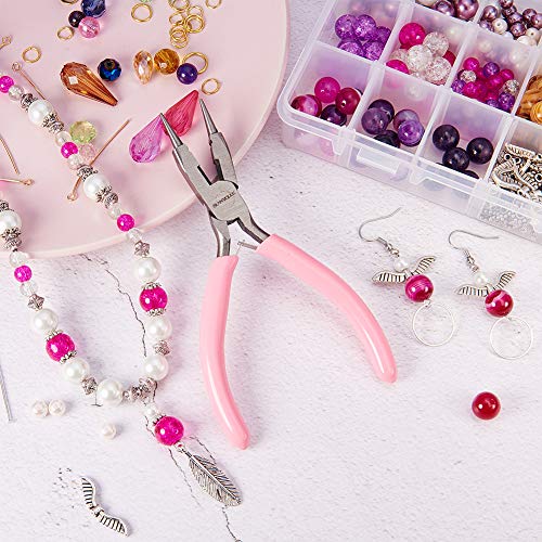 SUNNYCLUE 4.5 Inch Round Nose Pliers Wire Cutter 4-in-1 Mini Precision Pliers Wire Bending Side Cutter Tools for DIY Jewelry Making Pink - color: Pink 4.5 Inch With Cutter