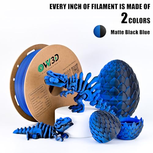 OVV3D Dual Color PLA Filament 1.75mm, Black Blue Matte PLA 3D Printer Filament, Multi Color Change 3D Printing Filament for Most FDM 3D Printer, 1kg Spool - color: Matte Black Blue