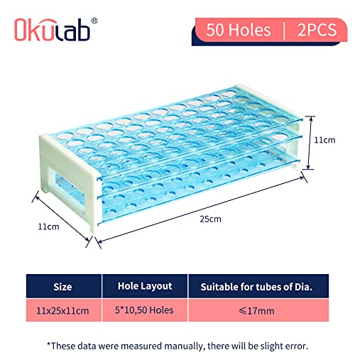 Detachable Plastic Tube Rack Set, 2pcs, Suitable for Tubes of Dia.≤17mm, 50 Holes Test Tube Holder, for Classroom, Lab,TTRP50A2 - size: 2 Pcs of 50 Holes,for Tubes of Dia.≤17mm