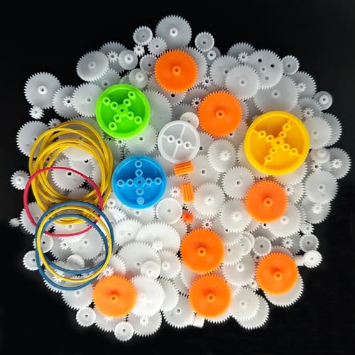 225PCS Plastic Gear Set Module 0.5 Spindle Gear Single Gear Double Reduction Gear Belt Pulley Small Motor Gears for DC Motor RC Car Truck Robot Helicopter Gear Replacement DIY Model Toy Gear Kit (225)