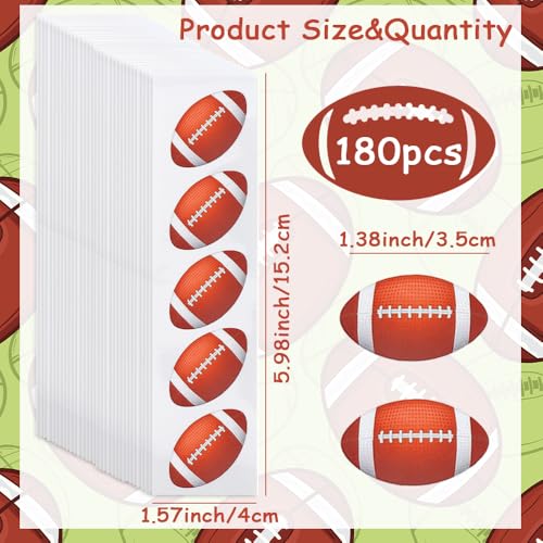 Football Party Decorations 180 PCS Mini Vinyl Football Stickers for Wall Door Water Bottle Decor Rugby Sport Theme Party Favors Supplies Self Adhesive Ball Labels Decals Reward Pride DIY Crafts - color: 180 Football Stickers