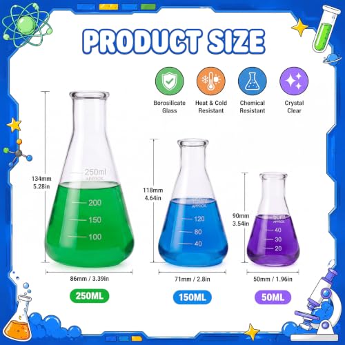 Kingdder 3-piece Glass Erlenmeyer Flask Halloween Mad Scientist Decorations