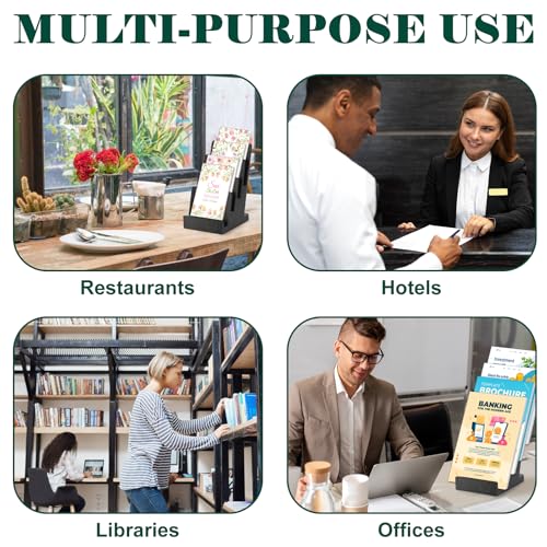 4 Tier Wood Brochure Display Stand 6 x 9 inch Black Brochure Holder Pamphlet Display Stand for 5.5 x 8.5 inch 5 x 7 inch Booklets Menus Postcard Holder Multi Purpose Organizer - color: Black Color Pine