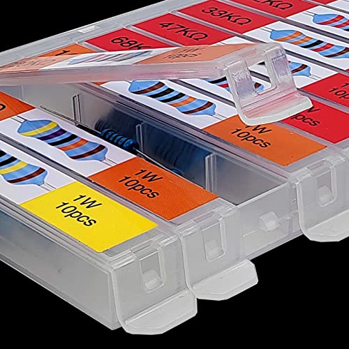 EEEEE 1W 30 Values 300pcs Individual Compartment 1 Ohm-1M Ohm with 1% Metal Film Resistor Assortment Kit and Electrical Industrial Assorted Set K Ohm Pack for Led Lights - style: 1 Watt 300pcs 1R-1M