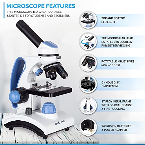 AmScope M162C-2L-WM-SP14 Deluxe Microscope Set - 1000X Dual Light, Glass