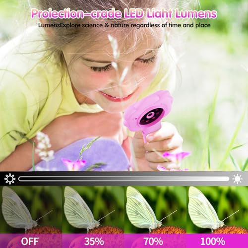 Microscope for Kids, Kids Microscope with Sample Slide, Educational Science Kit, Macro Fixed Focus Kid Mini Microscopes 500x Magnification, 32GB SD Card Include(Purple)