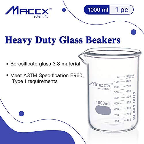 34oz(1000ml) New Upgraded Glass Beakers, Heavy Duty Lab Beaker,3.3 Borosilicate with Double Scale, HDBK1K0-001 - style: Vol.1000ml