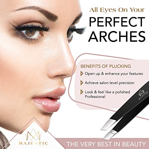Majestic Bombay Precision Tweezers Set, Fine Point, Slant, Women and Men - color: Black