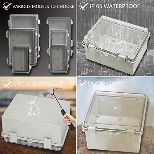 Zulkit Junction Box ABS Plastic Dustproof Waterproof IP65 Electrical Boxes Hinged Shell Outdoor Universal Project Enclosure Clear Cover with 2 Cable Glands 7.9 x 3.9 x 2.8 inch (200x100x70mm) - size: 7.9" x 3.9" x 2.8"