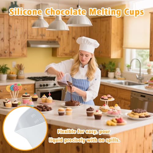 Palksky Silicone Measuring Cups for Melting Chocolate, 6PCS Chocolate Melting Cup with 250 & 350ml Capacity, Reusable Baking Supplies for DIY Chocolate Molds - size: 250ml*3+350ml*3