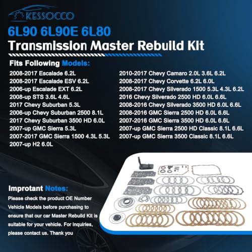 Kessocco 1set 6L80 6L90 6L90E Transmission Rebuild Kit with Filter Replacement for 2007-UP Chevy Camaro Suburban Silverado Corvette GMC Sierra Cadillac Escalade STS H2