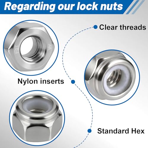 1/4"-20 Lock Nuts, 180Pcs Stainless Steel Hex Nylon Insert Locking nut - size: locknut-1/4" 180PCS