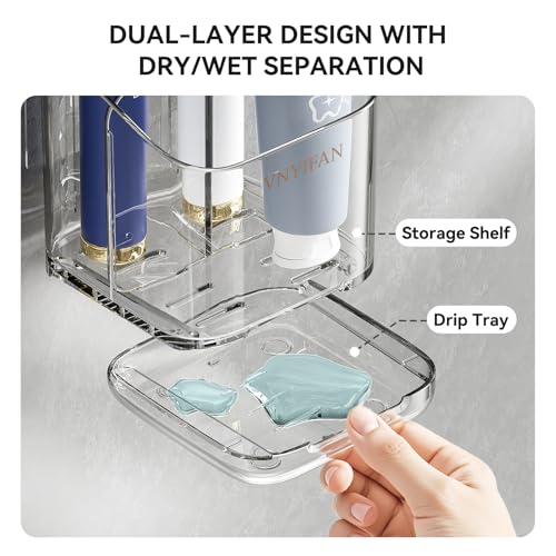 3 Slots Detachable Toothbrush Holders Wall Mounted for Bathrooms - color: Clear+grey