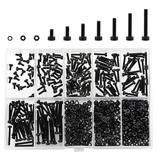 HELIFOUNER 560 Pieces M2.5 x 4mm /6mm /8mm /10mm /12mm /16mm /20mm, Hex Socket Head Cap Screws Bolts Washers Nuts Kit, 12.9 Grade Alloy Steel, Full Threaded, Black - size: M2.5, style: Socket Head