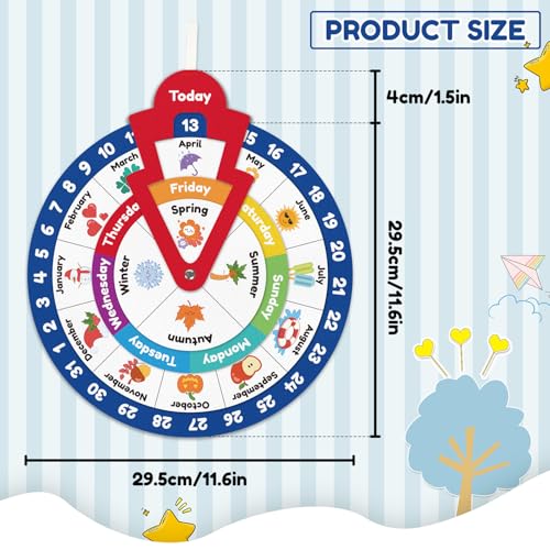 Wheel of the Year,Season Calendar Wheel,Montessori Felt Circular Calendar Wheel of the Year,Seasons Wheel Calendar Montessori Homeschool Wheel fo the Year Calendar for Kids Preschool - color: Calendar Wheel Multicolor