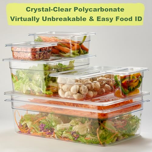 CURTA 4-Pack Full Size 4" Deep NSF Polycarbonate Food Pans with Handled Lids & Drain Trays | Dishwasher & Freezer Safe Clear Container for Prep Tables, Buffet, Salad Bar, Commercial & Home Kitchen - color: Full Size, size: 4" Deep Pan with Lid
