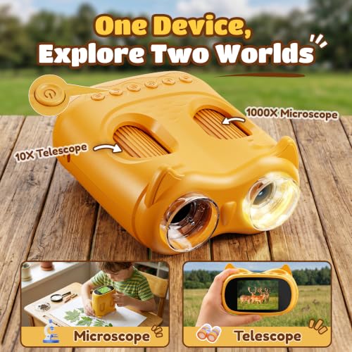 1000X Digital Microscope for Kid Handheld: 2-in-1 Telescope Portable STEM Toy - Birthday Gift for Boy Girl - Science Kits for Age 3-8 8-12 USB Gadget Orange - color: 1-Orange, size: 1-Orange