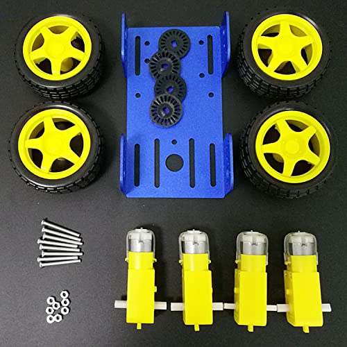 DIY Smart Robot Car Chassis Kit with Speed Encoder TT Motor, C101 4WD Leaf Texture Wheel Metal Panel Robotics Car Chassis Platform for Arduino/Raspberry Pie/Microbit, Eduational Teaching Kit (Blue) - color: Blue