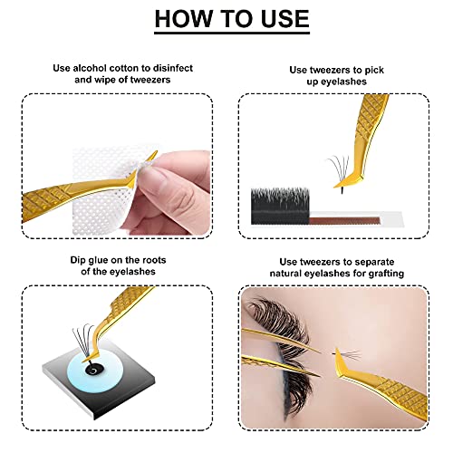 SIVOTE Eyelash Extension Tweezers Fiber Tips Japanese Steel, Set of 6 – Curved, Dolphin, 90° 45° Volume Boot & Slight Curved Tweezer – Professional Lash Tweezers for Lash Extensions Gold - color: Gold