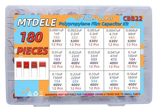 180 Pcs 15 Values Metallized Film Capacitor Kit