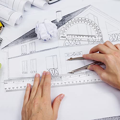 Zonon 6 Packs 12 Inch Plastic Ruler and 6 Inch Protractor Set, Clear Geometry Math Set, Transparent Ruler Supplies for Back to School, Classroom and Student School Supplies, Office Drawing