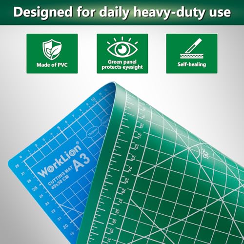 WORKLION 12" x 18" Art Self Healing PVC Cutting Mat, Double Sided, Gridded Rotary Cutting Board for Craft, Fabric, Quilting, Sewing, Scrapbooking Project…… - color: A3: Green/Blue, size: 18"L x 12"W