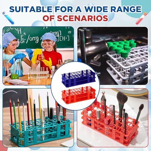 CroBlissful 4 Pcs 60 Hole Plastic Test Tube Rack Lab Holder Rack for 16mm/20mm Tube Detachable, Blue, Red - color: Blue,Red, size: 60 Hole