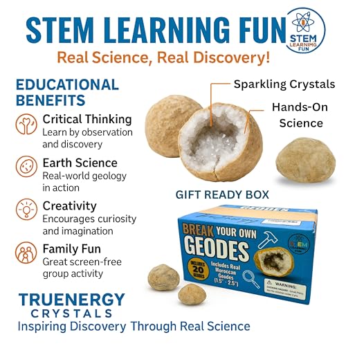 TruEnergy Break Your Own Geodes Kit – 3 to 4 Real Geodes 3.5"–4.5", 90% Hollow Rate, Crack Open & Discover Crystals – STEM Geology Rock Kit, Science Gift for Kids Ages 6+, Party Favors XL - size: X-Large (3.5"-4.5")