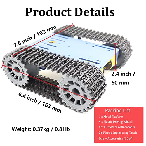 Robot Tracked RC Tank Chassis Kit with 4pcs DC TT Motors for Arduino UNO R3/ Raspberry Pie/STEAM Education, TT04 Metal Crawler Smart Tank Car Chassis Platform for Adults (Blue) - color: Blue