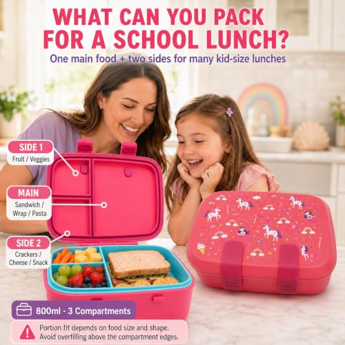 MISS BIG Microwave Safe Bento Box for Kids, Pink Mermaid Unicorn, 800ml - color: Pink Mermaid Unicorn