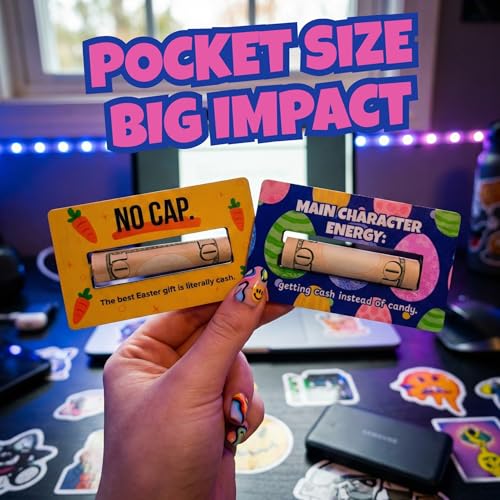 KATINAT Funny Easter Money Holder for Cash Gift - Viral Slang No Cap & Main Character Energy Cards for Teens, Tweens, Gen Alpha - Unique Easter Basket Stuffers Gag Gifts for Boys & Girls (Set of 2) - color: Orange Purple