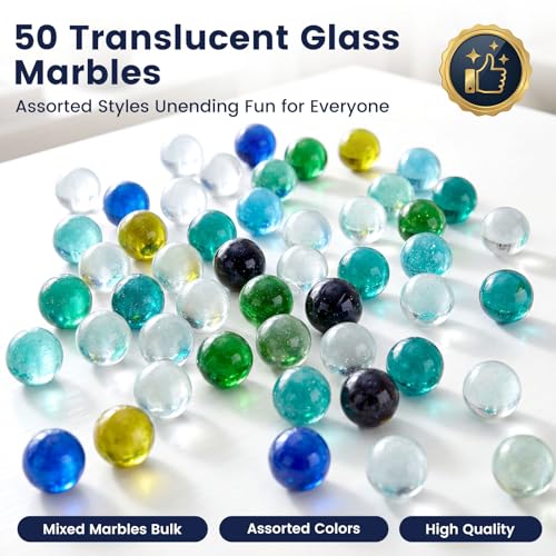 POPLAY 50 PCS Marbles Bulk with Whistle, 0.56 Inch Glass Marbles for Kids - style: clear marble