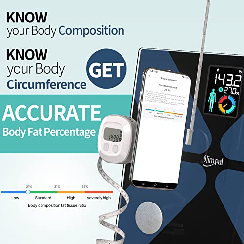 Slimpal Body Fat Measuring Tape and Smart Scale for Body Weight and Fat with APP Digital Bathroom Scale for Weight Loss, Body Composition and Circumference Analyzer - color: Cs20m+84114