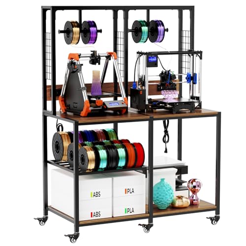 Dual 3D Printer Stand with Filament Storage Workstation Heavy Duty Mobile 3D Printer Table Workbench T-Shaped Spools Holder Rack - color: Black-3