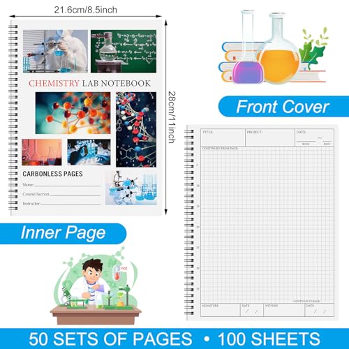 4 Pcs Carbonless Lab Notebook Chemistry, 8.5"x11" Spiral Bound - style: Chemistry