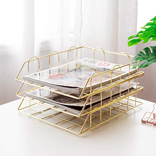 Gold 4-Tier Stackable Paper Tray Desk Organizer - color: Gold