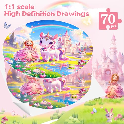 Unicorn Princess Floor Puzzles for Kids Ages 4-6, Large 70 Piece Unicorn Puzzles for Kids Ages 6-8, Puzzles for Kid Ages 4-5, Toy Gifts for Boy Girls Children - style: Unicorn Princess