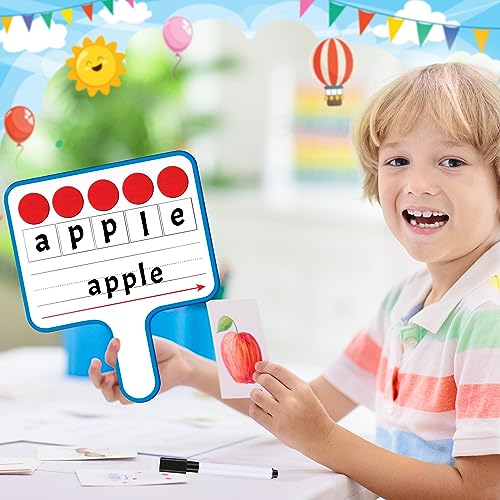 Seajan 12 Pcs Magnetic Paddle Set, Including Dry Erase Double Sided Word Paddle Answer Board with Red Round Magnets and Dry Erase Makers Phonemic Awareness Phonics Games for Kids Teaching Supplies