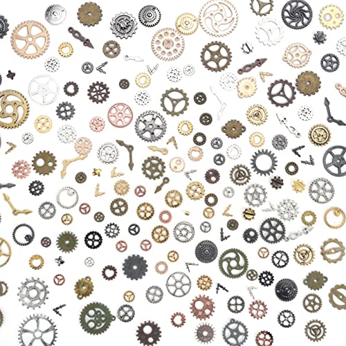 BigOtters 150PC Steampunk Gear Charms, 5 Colors Mixed Metal Cog Pendants