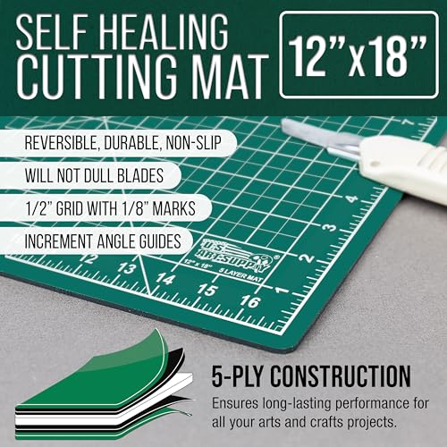 U.S. Art Supply 12"x18" Self-Healing Cutting Mat 5-Ply 2-Sided Green/Black - color: Green/Black