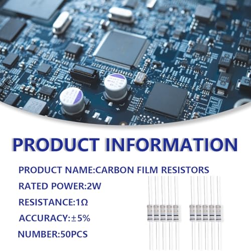 50 Pcs 2W 5% Tolerance 1 Ohm Carbon Film Resistor Resistance for DIY Project and Experiments - color: 50 pcs, size: 2W 1Ω