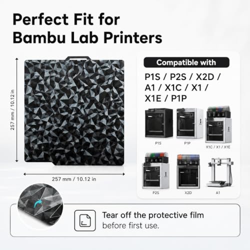 Tinytrees Build Plate for Bambu Lab P1S P2S X2D A1 X1C X1 X1E P1P – Dual-Surface 3D Printer Spring Steel Sheet 257×257mm, Diamond PEO + Carbon Fiber PET Flexible Build Plate for Beginners & Hobbyists - style: Small Diamond PEO+Carbon Fiber PET