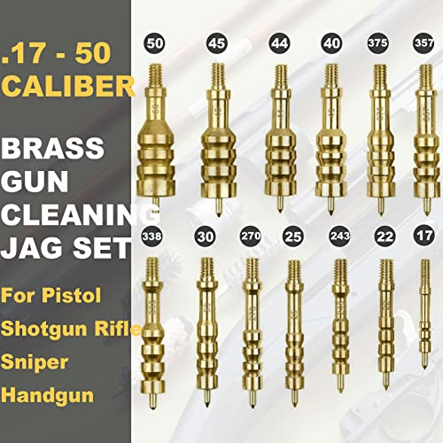 iunio Solid Brass Gun Cleaning Jag Set, Gun Cleaning Jag for Rifle Cleaning and Maintenance Solid Brass Slotted Tip with Storage Case - style: 13-jags