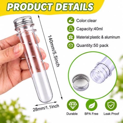 50 Pcs Halloween Candy Tubes Clear Plastic Test Tubes Screw Caps, Silver - color: Silver